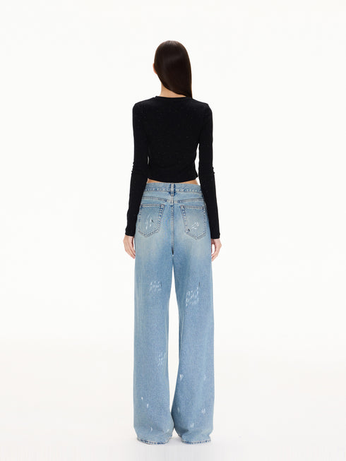 Paint Splatter Graffiti Vintage Washed Wide-Leg Pants