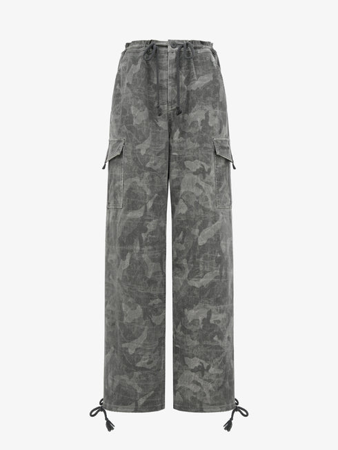 High-waist drawstring camouflage cargo pants