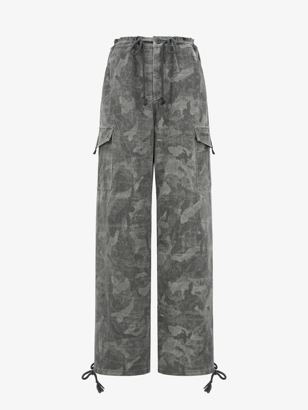 High-waist drawstring camouflage cargo pants