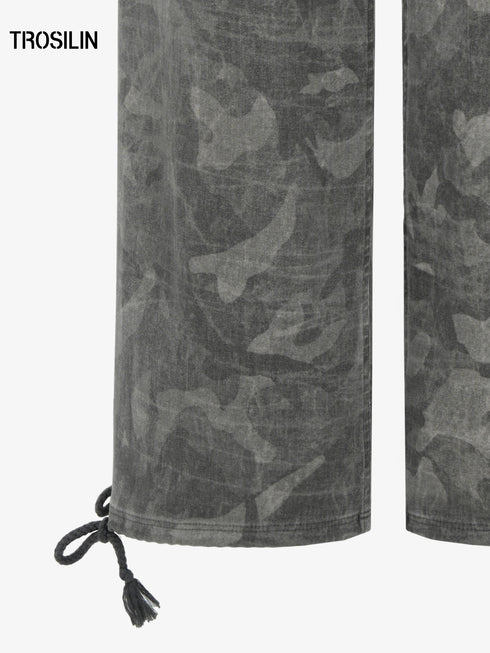 High-waist drawstring camouflage cargo pants