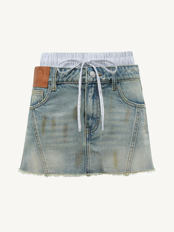 Double-Waist Mud-Dyed Vintage Mini Skirt