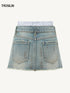 Double-Waist Mud-Dyed Vintage Mini Skirt