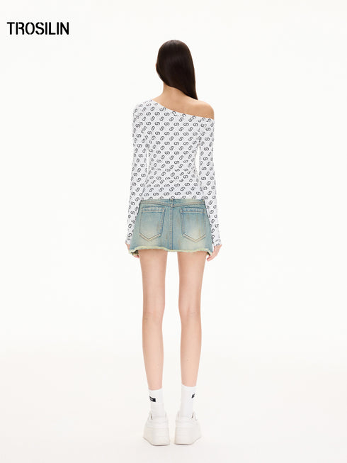 Double-Waist Mud-Dyed Vintage Mini Skirt