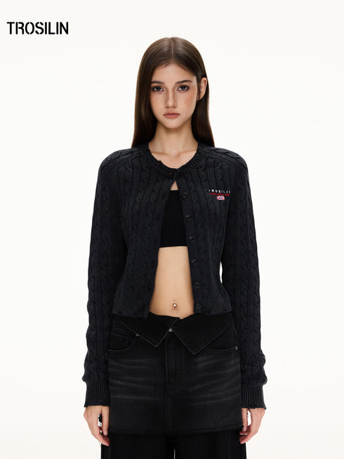 Washed Vintage Cable-Knit Cardigan