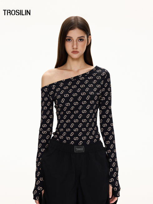 All-Over Print Asymmetric One-Shoulder T-Shirt