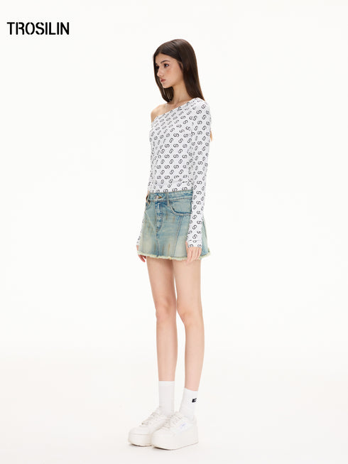 All-Over Print Asymmetric One-Shoulder T-Shirt