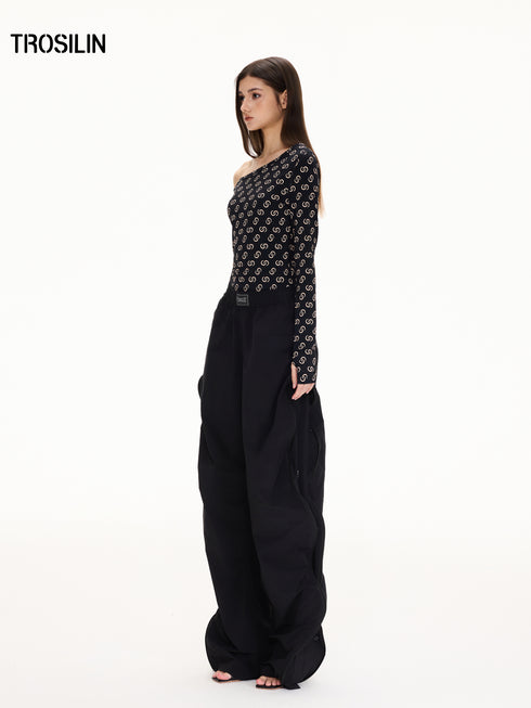 All-Over Print Asymmetric One-Shoulder T-Shirt