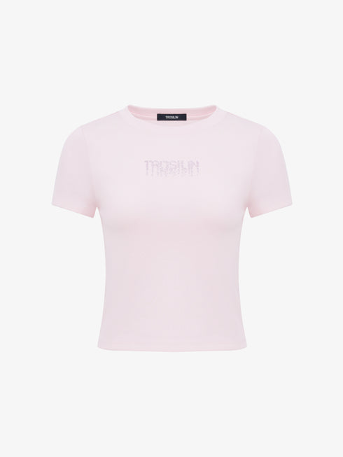 Pink crystal slim-fit short sleeve t-shirt
