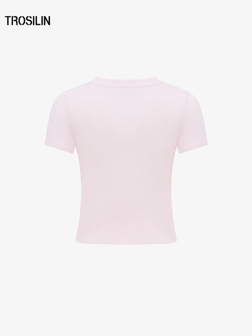 Pink crystal slim-fit short sleeve t-shirt