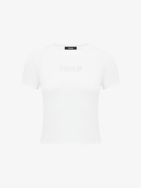 White crystal slim-fit short sleeve t-shirt