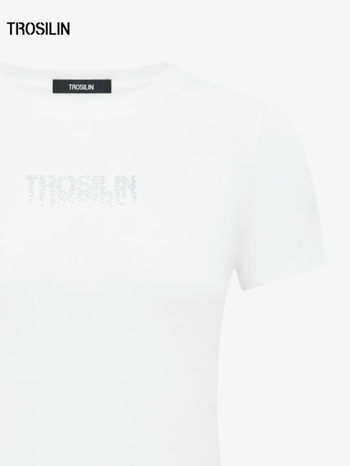White crystal slim-fit short sleeve t-shirt
