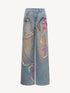 Ink Splatter Curved Wide-Leg Jeans