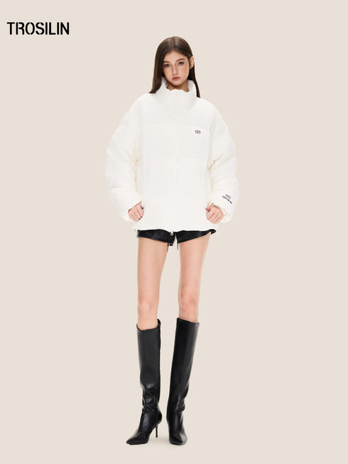 High-Neck Embroidered Puffer Down Jacket