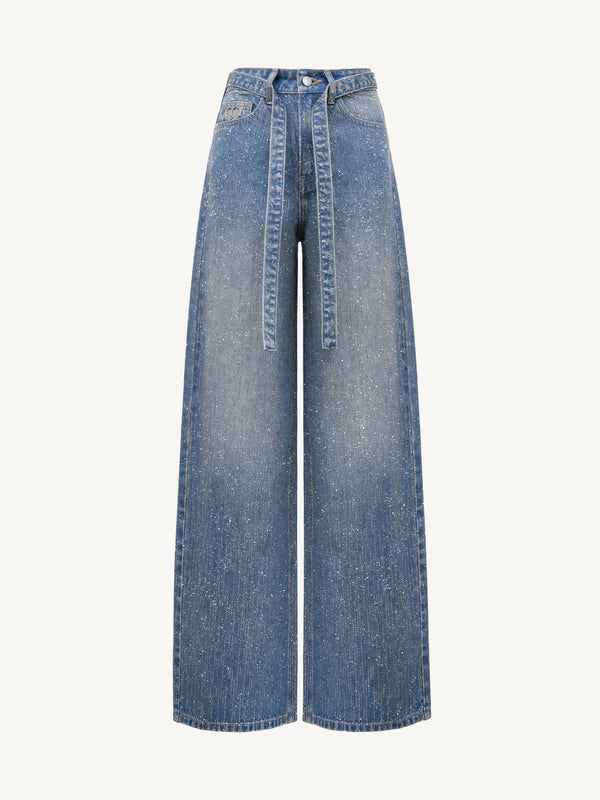 New Starry Rhinestone Wide-Leg Denim Pants