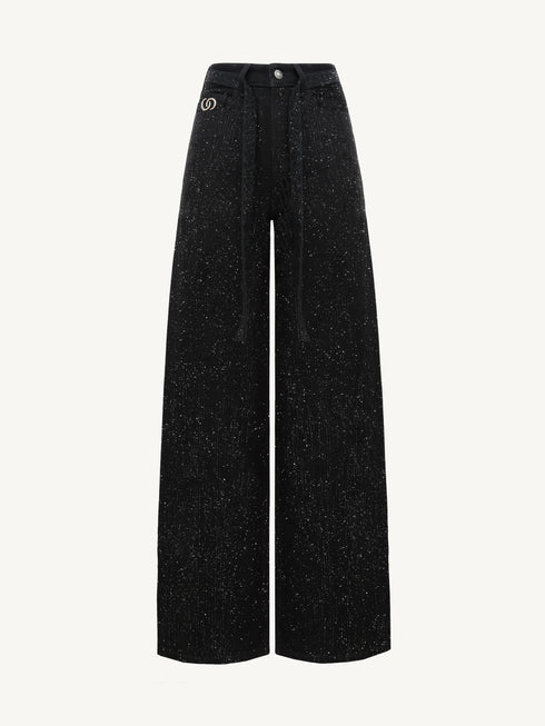 New Starry Rhinestone Wide-Leg Denim Pants
