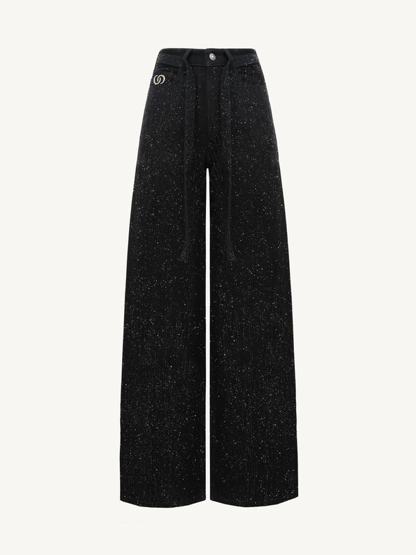 New Starry Rhinestone Wide-Leg Denim Pants