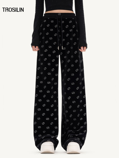 All-Over Logo Velvet Straight-Leg Pants