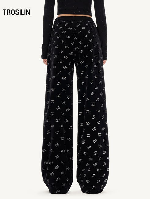 All-Over Logo Velvet Straight-Leg Pants