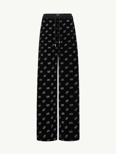 All-Over Logo Velvet Straight-Leg Pants