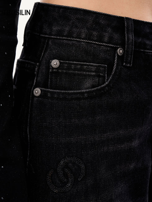 Meteor Shower Sequin Monogram Denim Jeans