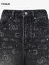 Black Star & Moon Rhinestone High-Waist Wide-Leg Denim Jeans