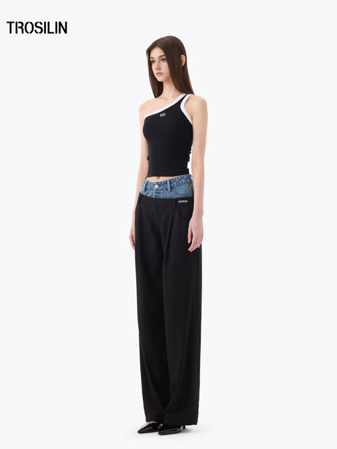 Deconstructed Patchwork Wide Leg Pants