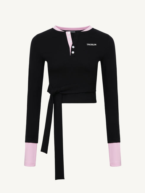 Contrast Lace-Up Long Sleeve Tee