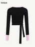 Contrast Lace-Up Long Sleeve Tee