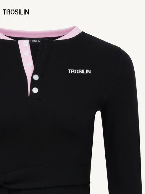 Contrast Lace-Up Long Sleeve Tee