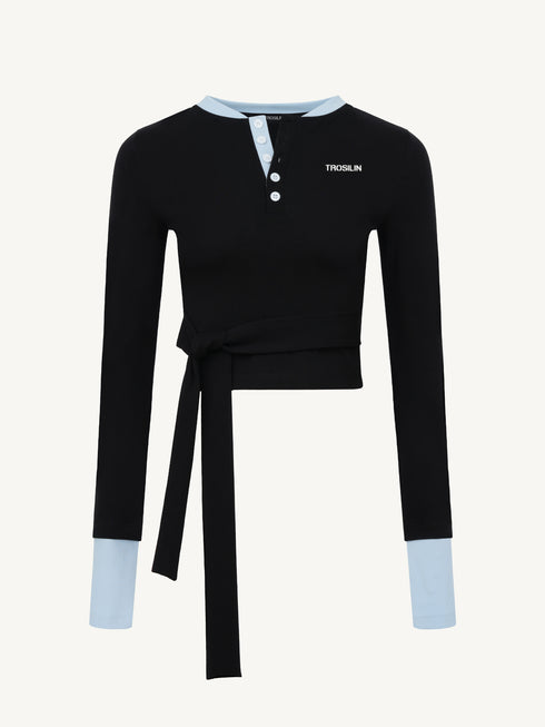 Contrast Lace-Up Long Sleeve Tee