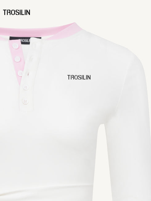 Contrast Lace-Up Long Sleeve Tee