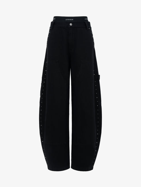 Star Orbit Black Wide-Leg Cargo Pants