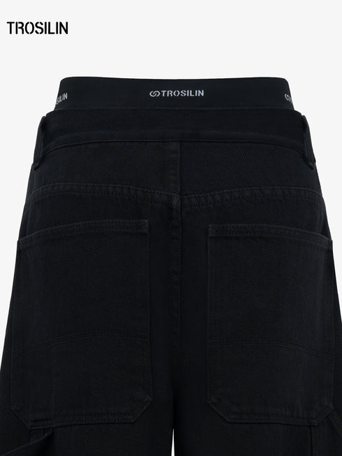Star Orbit Black Wide-Leg Cargo Pants