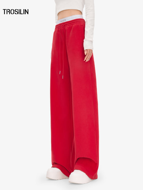 Avenue Red Layered Waistband Sweatpants
