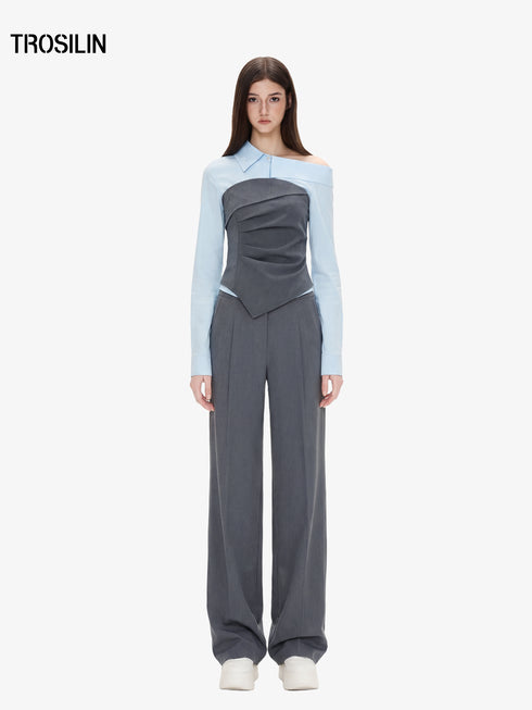 Hybrid fog gray wide-leg trousers