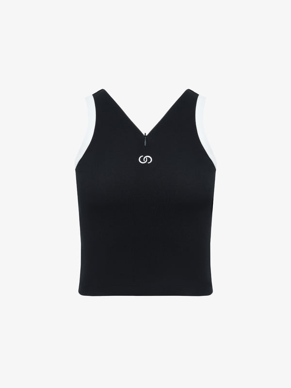 Black Zip V-Neck Sports Tank Top