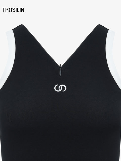 Black Zip V-Neck Sports Tank Top