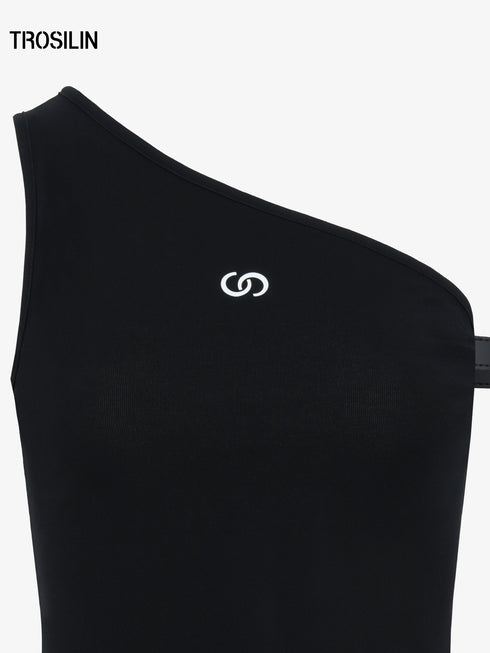 Black zip-front v-neck fitted camisole
