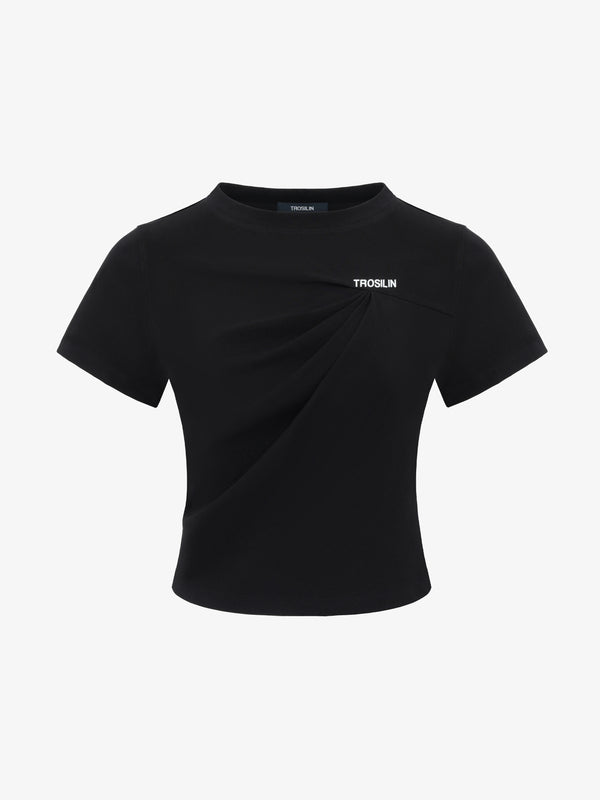 Obsidian pleated short crop t-shirt