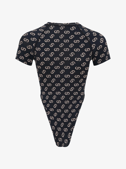 Black all-over print short sleeve bodysuit