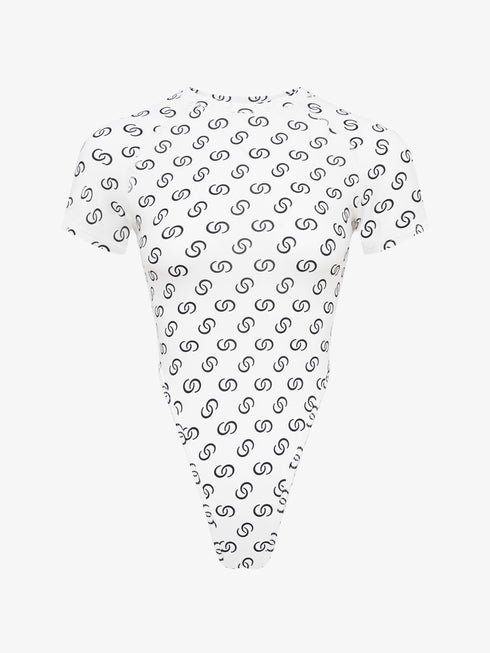 White all-over print short sleeve bodysuit