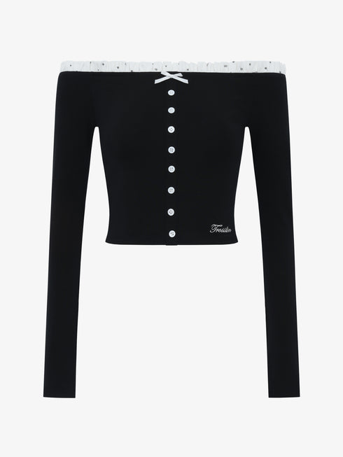 DOTTED LUXE Off-Shoulder Ruffle Top