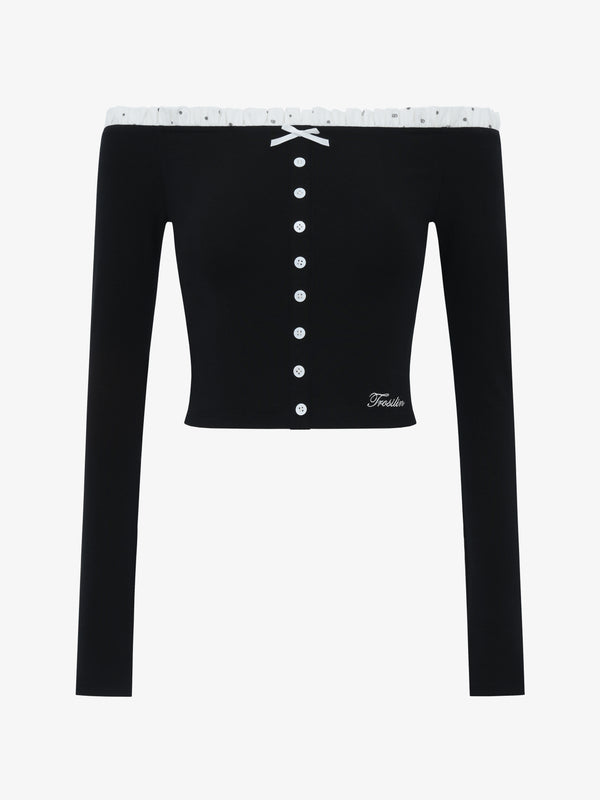 DOTTED LUXE Off-Shoulder Ruffle Top