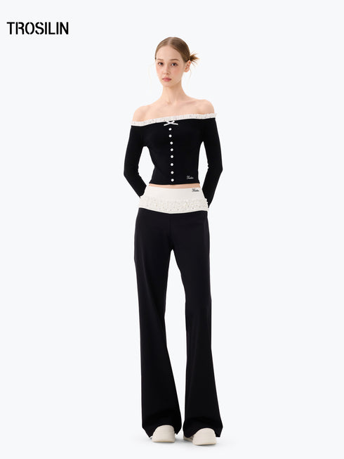 DOTTED LUXE Flared Low-Waist Trousers