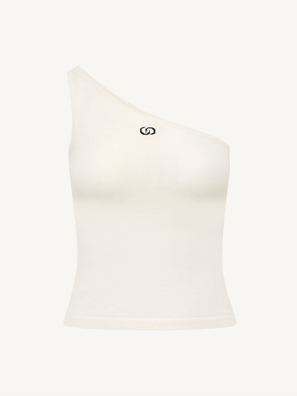 Lune White One-Shoulder Knit Tank